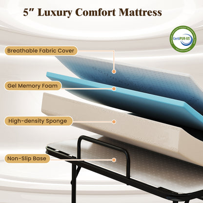 Twin Size Folding Bed with 5-Inch Mattress Rollaway Guest Bed with Memory Foam Mattress Folding Beds at Gallery Canada