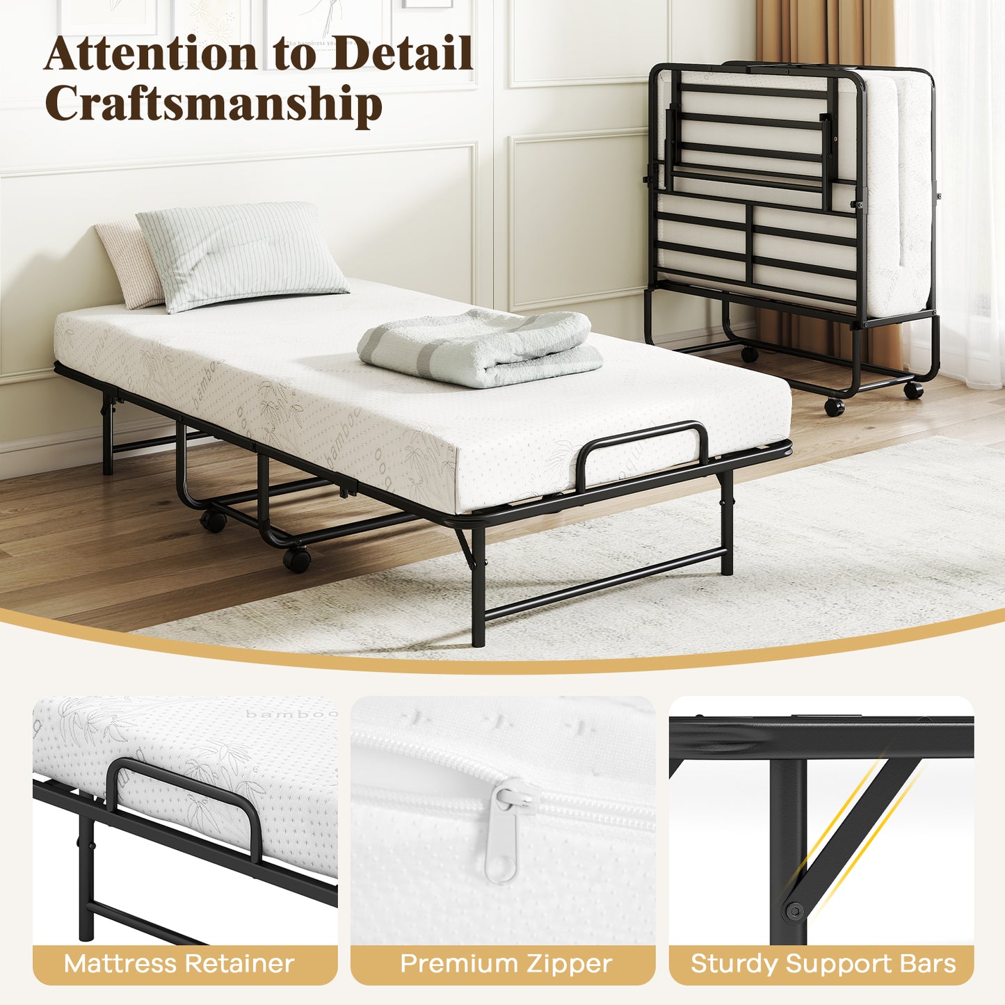 Twin Size Folding Bed with 5-Inch Mattress Rollaway Guest Bed with Memory Foam Mattress Folding Beds at Gallery Canada