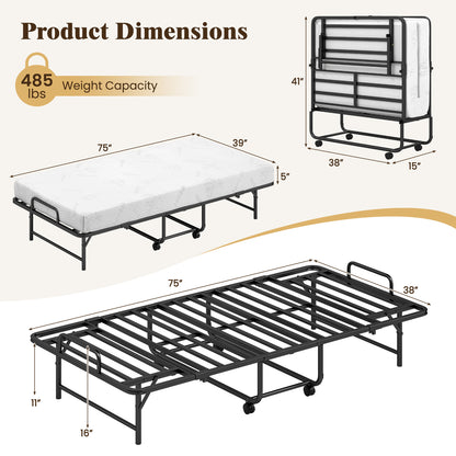Twin Size Folding Bed with 5-Inch Mattress Rollaway Guest Bed with Memory Foam Mattress Folding Beds at Gallery Canada