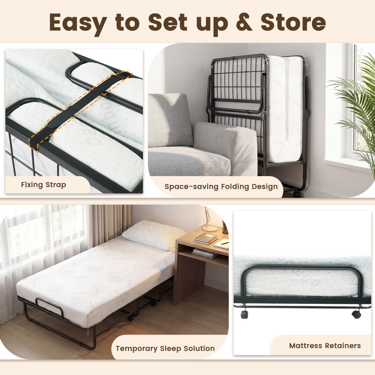 Twin Size Folding Bed, 5-Inch Mattress, Metal Frame Folding Beds at Gallery Canada