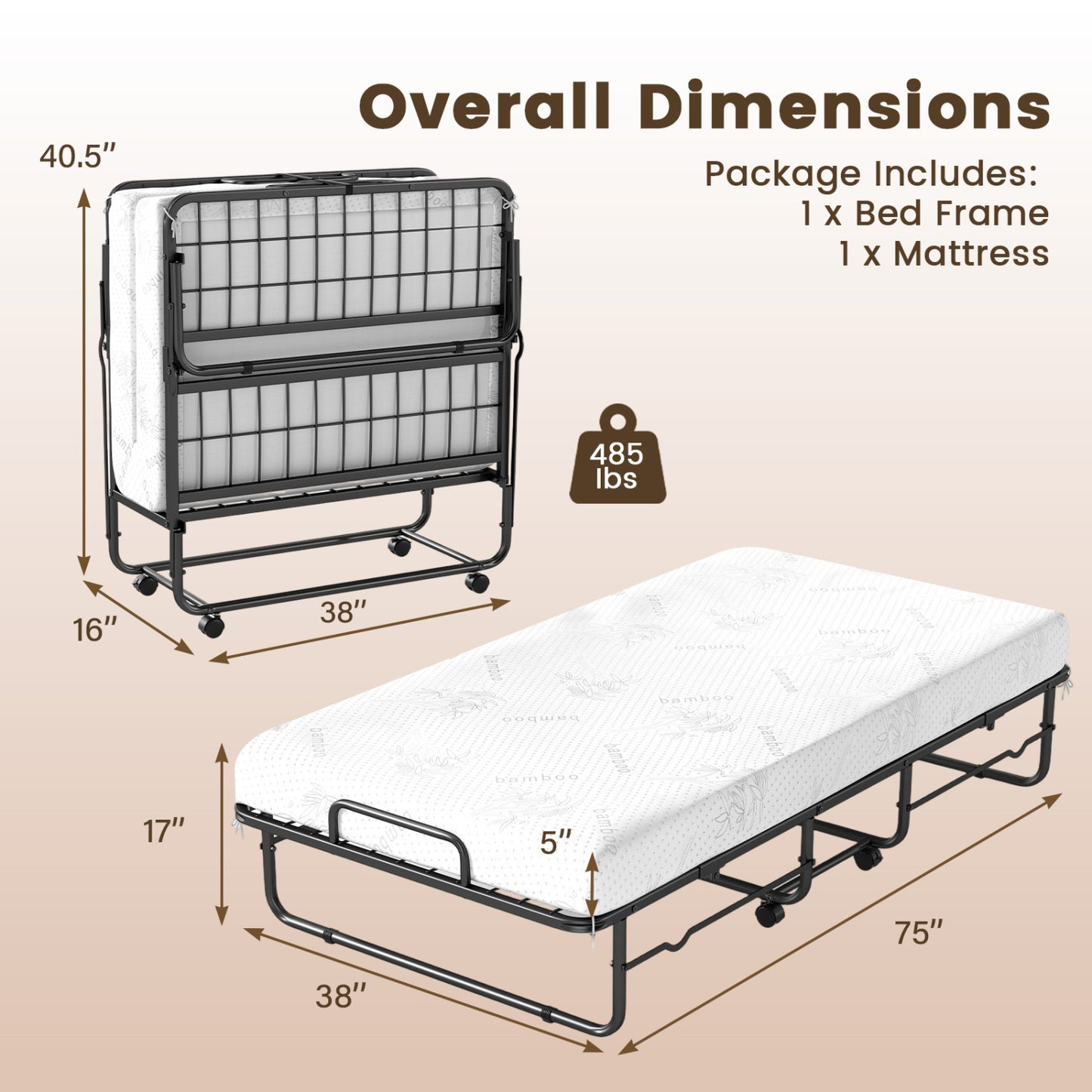 Twin Size Folding Bed, 5-Inch Mattress, Metal Frame Folding Beds at Gallery Canada