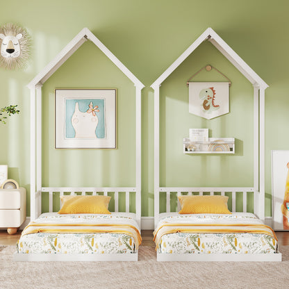 Twin Size House Bed with House Shape Roof and Semi-Fence, White Toddler Beds at Gallery Canada
