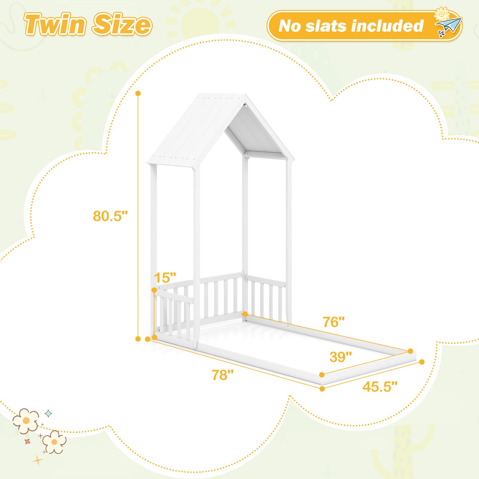 Twin Size House Bed with House Shape Roof and Semi-Fence, White Toddler Beds at Gallery Canada