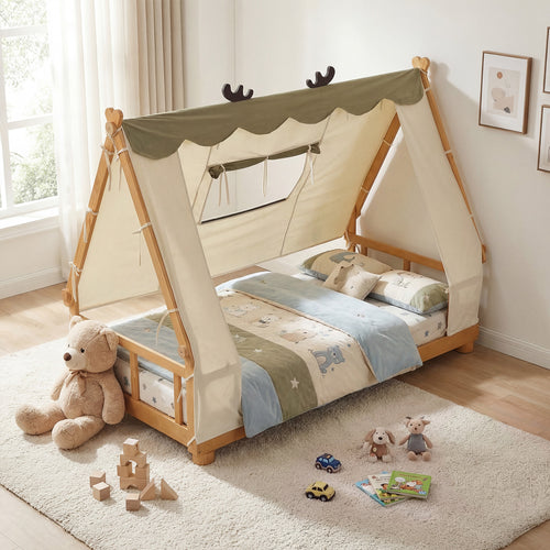 Twin Size Wood Bed With Tent, Natural