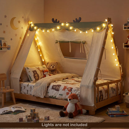 Twin Size Wood Bed With Tent, Natural Simple Bed Frame at Gallery Canada