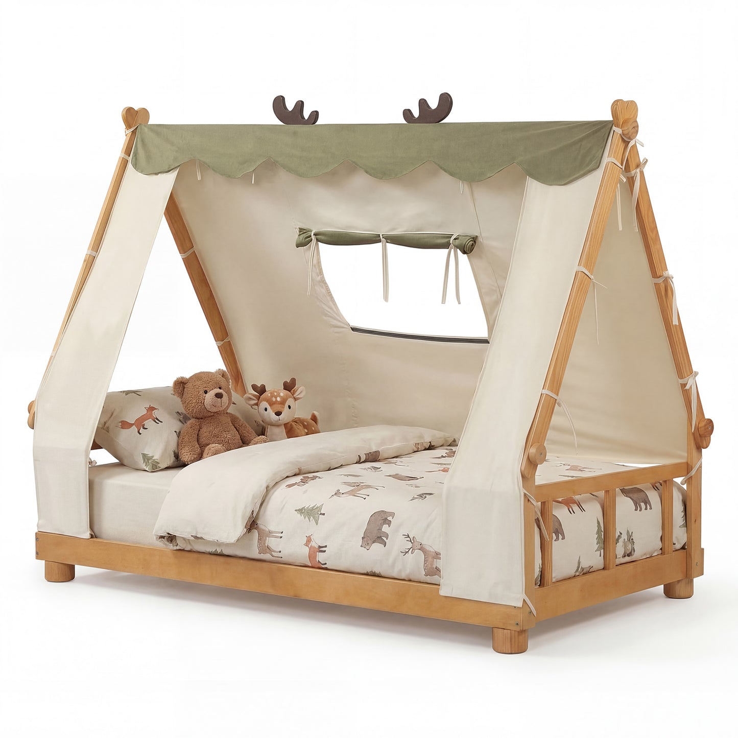 Twin Size Wood Bed With Tent, Natural Simple Bed Frame at Gallery Canada