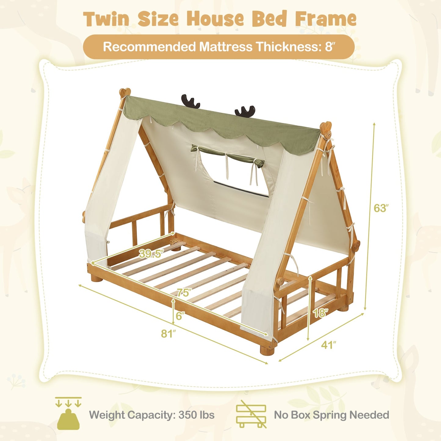 Twin Size Wood Bed With Tent, Natural Simple Bed Frame at Gallery Canada