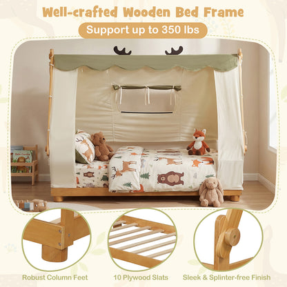 Twin Size Wood Bed With Tent, Natural Simple Bed Frame at Gallery Canada