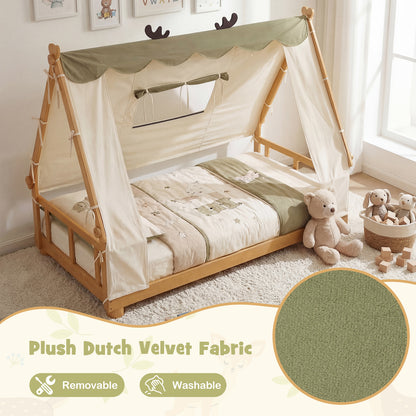 Twin Size Wood Bed With Tent, Natural Simple Bed Frame at Gallery Canada