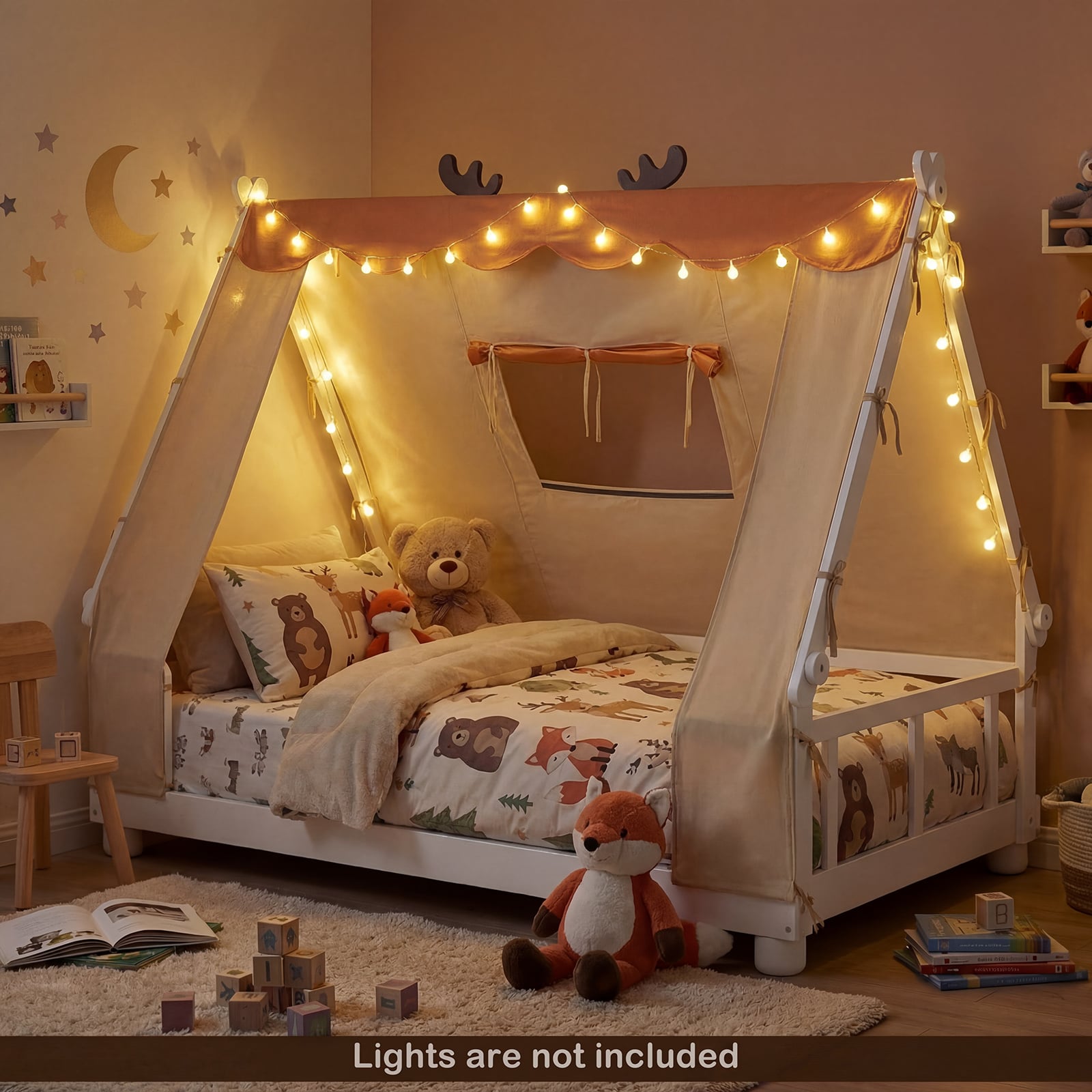 Twin Size Wood Floor Bed With Tent, White Simple Bed Frame at Gallery Canada