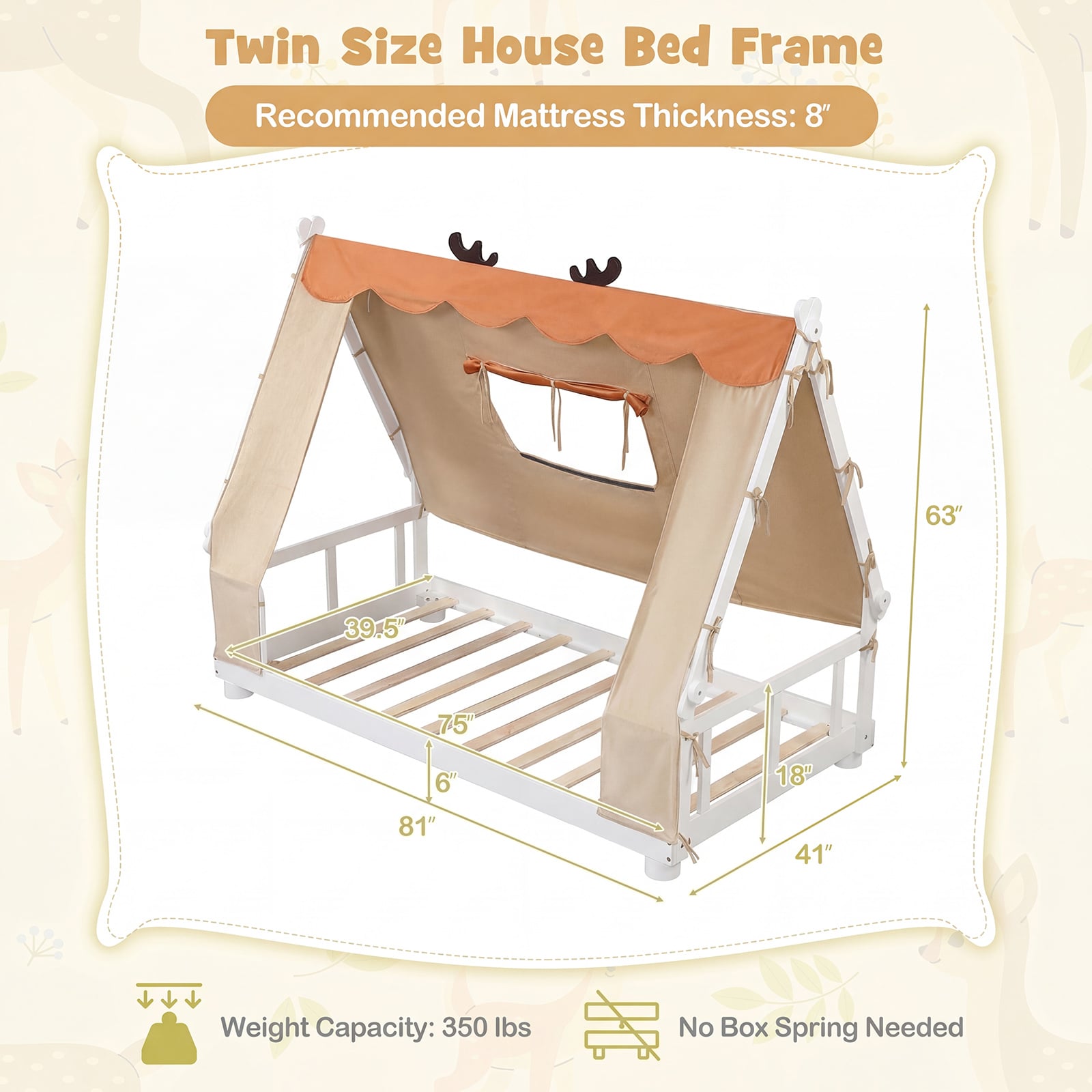 Twin Size Wood Floor Bed With Tent, White Simple Bed Frame at Gallery Canada