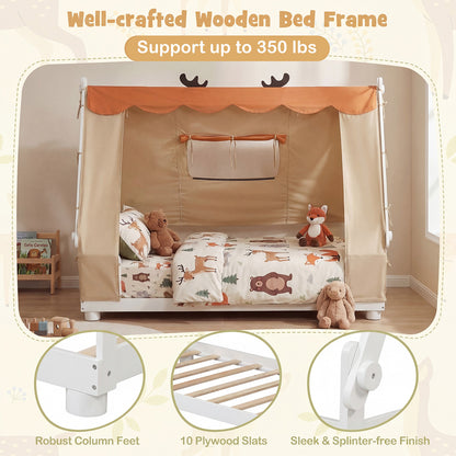 Twin Size Wood Floor Bed With Tent, White Simple Bed Frame at Gallery Canada