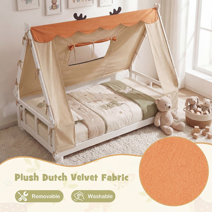 Twin Size Wood Floor Bed With Tent, White Simple Bed Frame at Gallery Canada