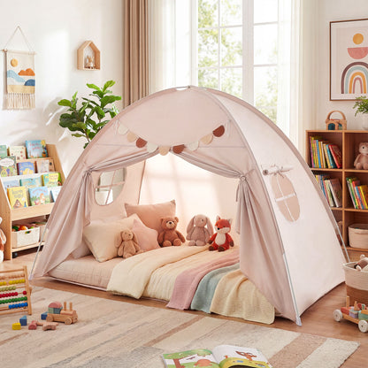 Twin Size Indoor Canopy Tent for Kids with 2 Window and Suits 3+, Beige Play Tents & Playhouse at Gallery Canada