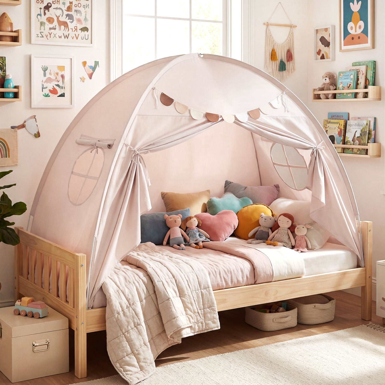 Twin Size Indoor Canopy Tent for Kids with 2 Window and Suits 3+, Beige Play Tents & Playhouse at Gallery Canada