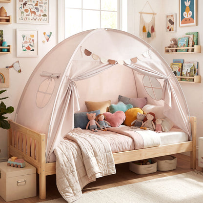 Twin Size Indoor Canopy Tent for Kids with 2 Window and Suits 3+, Beige Play Tents & Playhouse at Gallery Canada