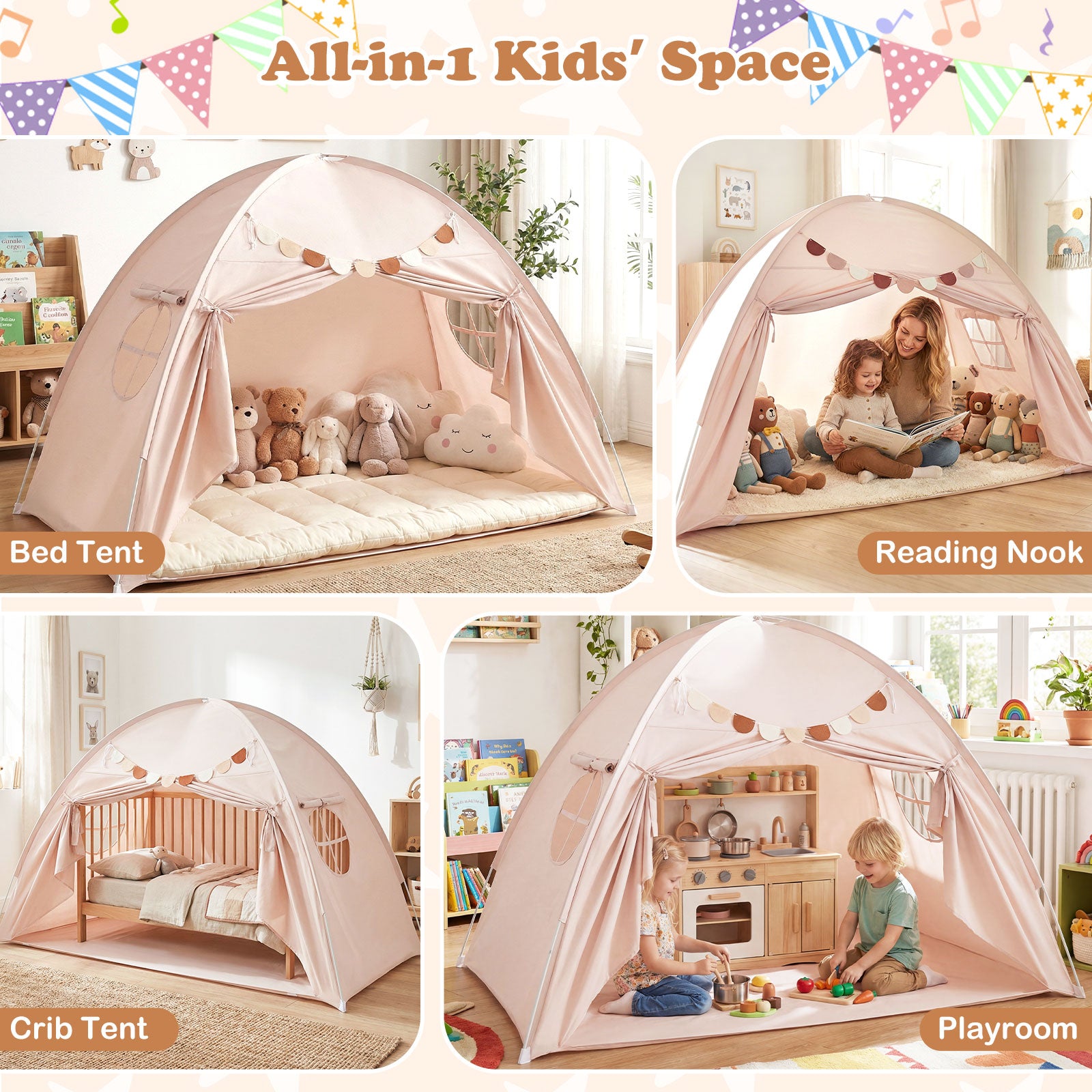 Twin Size Indoor Canopy Tent for Kids with 2 Window and Suits 3+, Beige Play Tents & Playhouse at Gallery Canada
