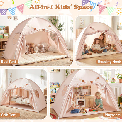Twin Size Indoor Canopy Tent for Kids with 2 Window and Suits 3+, Beige Play Tents & Playhouse at Gallery Canada