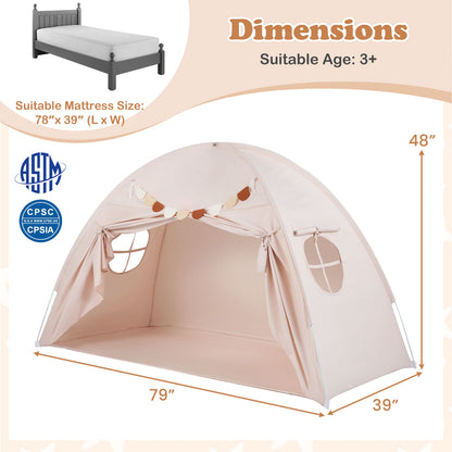 Twin Size Indoor Canopy Tent for Kids with 2 Window and Suits 3+, Beige Play Tents & Playhouse at Gallery Canada