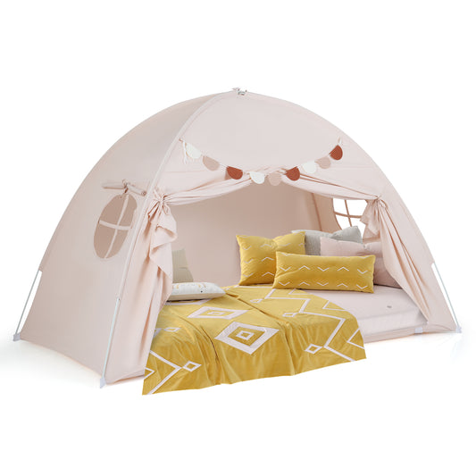 Twin Size Indoor Canopy Tent for Kids with 2 Window and Suits 3+, Beige Play Tents & Playhouse Beige at Gallery Canada