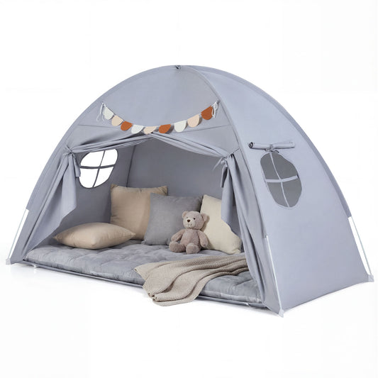Twin Size Indoor Canopy Tent for Kids with 2 Window and Suits 3+-Grey, Gray Play Tents & Playhouse Gray at Gallery Canada