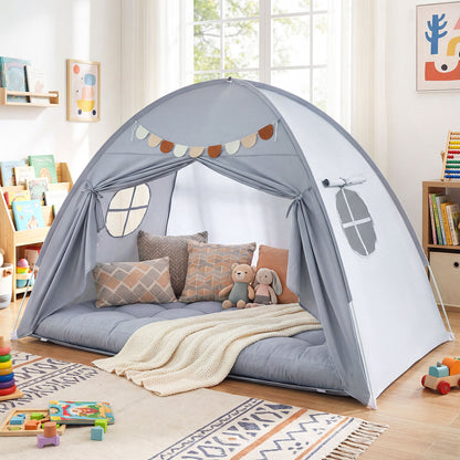 Twin Size Indoor Canopy Tent for Kids with 2 Window and Suits 3+-Grey, Gray Play Tents & Playhouse at Gallery Canada