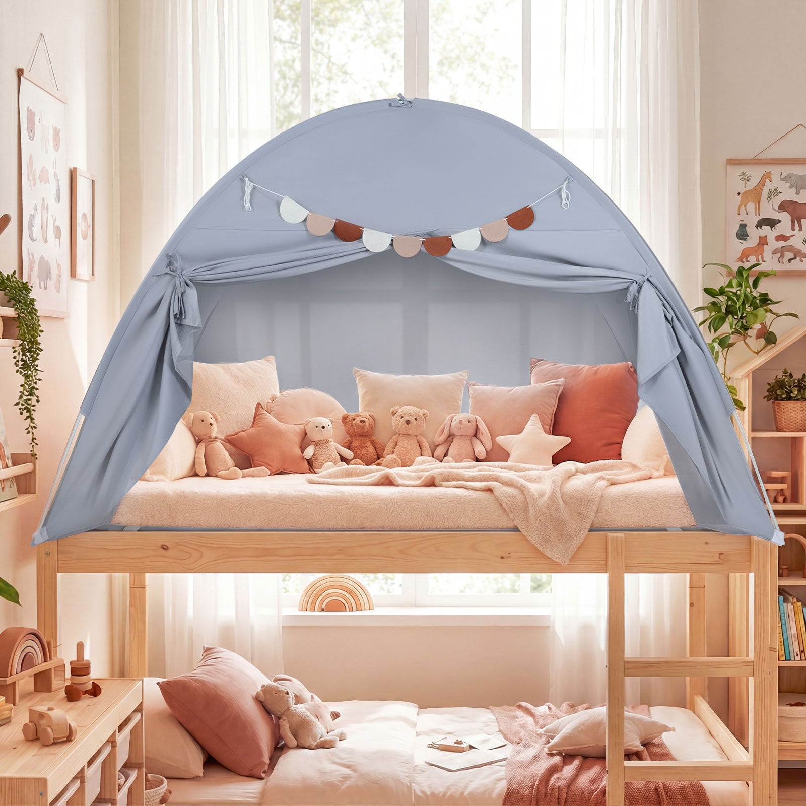 Twin Size Indoor Canopy Tent for Kids with 2 Window and Suits 3+-Grey, Gray Play Tents & Playhouse at Gallery Canada