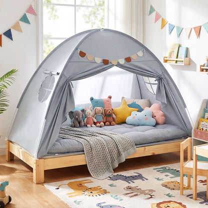 Twin Size Indoor Canopy Tent for Kids with 2 Window and Suits 3+-Grey, Gray Play Tents & Playhouse at Gallery Canada