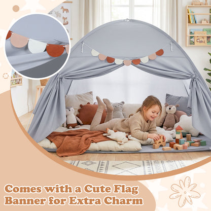Twin Size Indoor Canopy Tent for Kids with 2 Window and Suits 3+-Grey, Gray Play Tents & Playhouse at Gallery Canada