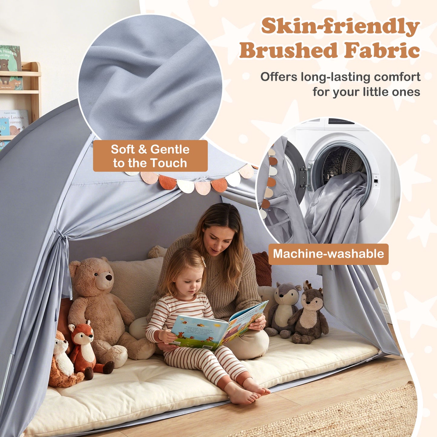 Twin Size Indoor Canopy Tent for Kids with 2 Window and Suits 3+-Grey, Gray Play Tents & Playhouse at Gallery Canada