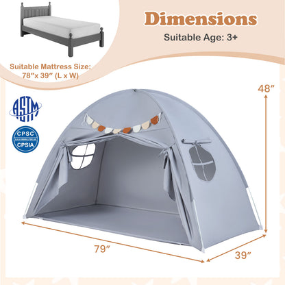 Twin Size Indoor Canopy Tent for Kids with 2 Window and Suits 3+-Grey, Gray Play Tents & Playhouse at Gallery Canada
