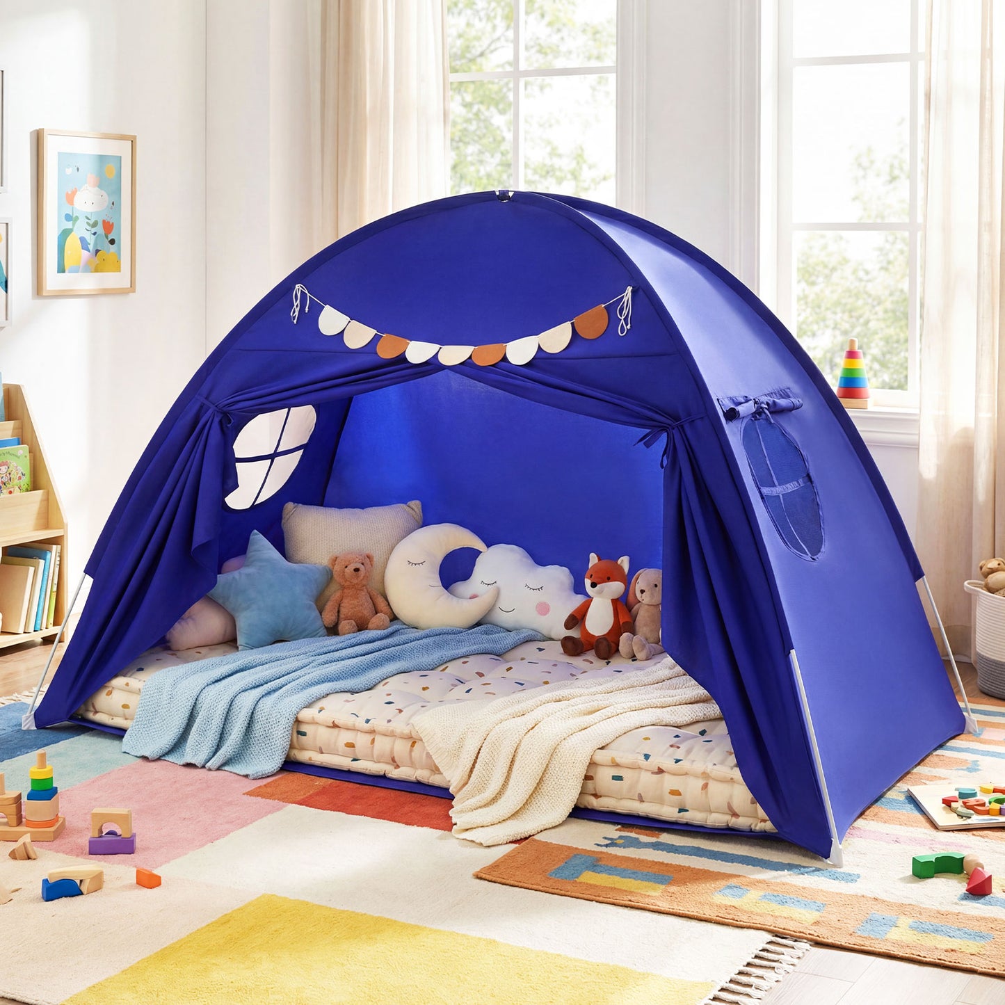 Twin Size Indoor Canopy Tent for Kids with 2 Window and Suits 3+, Navy Play Tents & Playhouse at Gallery Canada