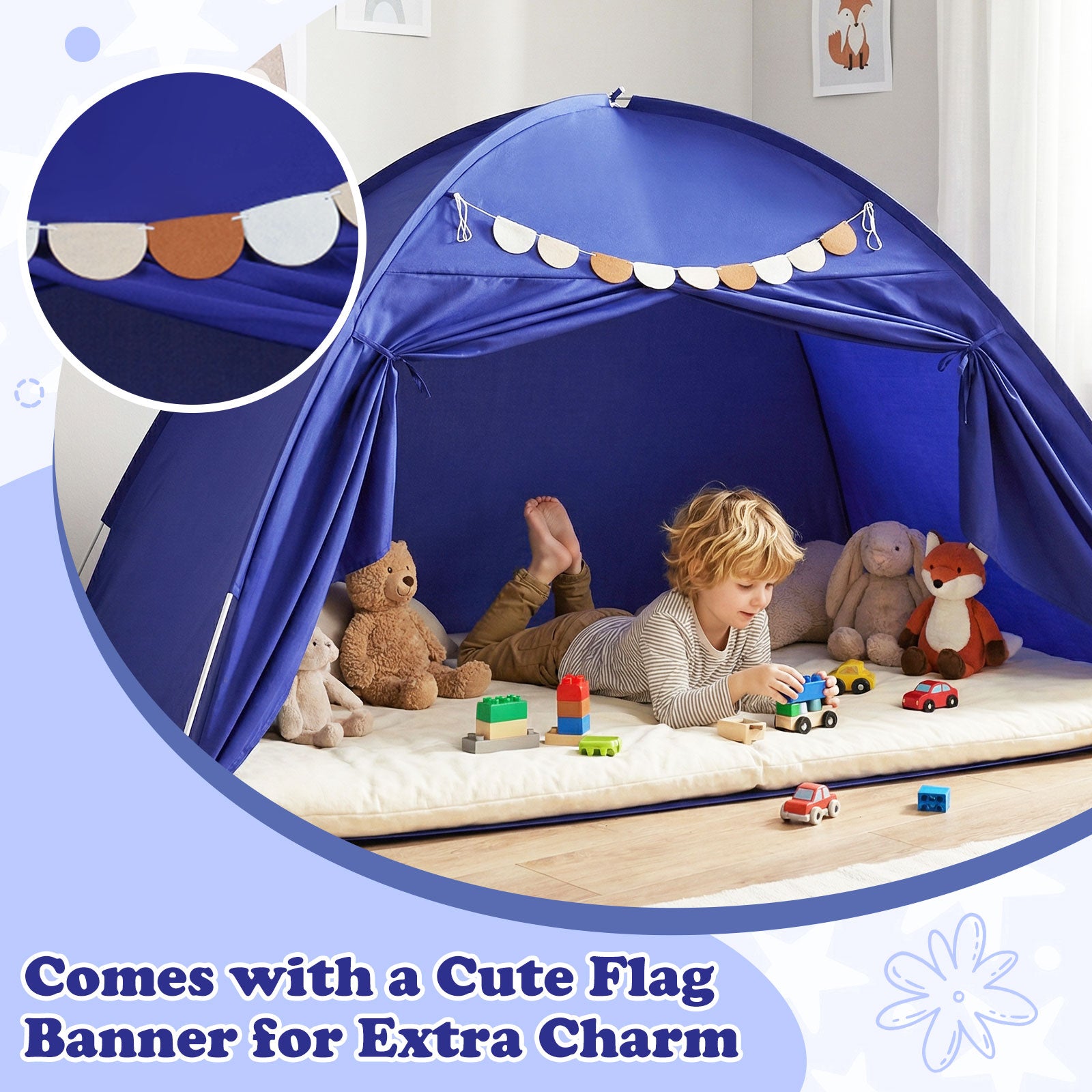 Twin Size Indoor Canopy Tent for Kids with 2 Window and Suits 3+, Navy Play Tents & Playhouse at Gallery Canada