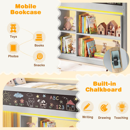Twin Size Kids Loft Bed with LED Lights and Removable Bookcase, Gray Bunk Bed Frame at Gallery Canada
