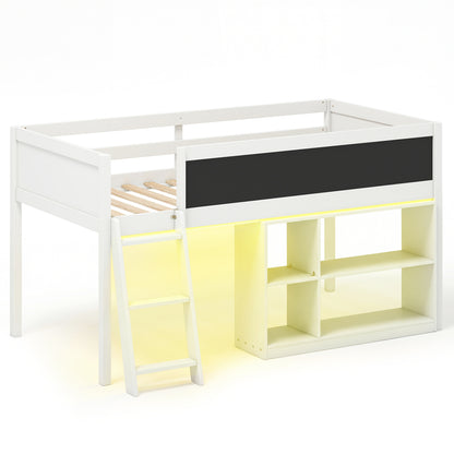 Twin Size Kids Loft Bed with LED Lights and Removable Bookcase, White Bunk Bed Frame White at Gallery Canada