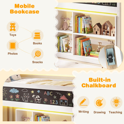 Twin Size Kids Loft Bed with LED Lights and Removable Bookcase, White Bunk Bed Frame at Gallery Canada