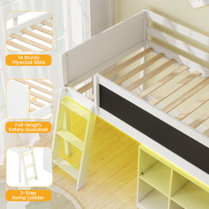 Twin Size Kids Loft Bed with LED Lights and Removable Bookcase, White Bunk Bed Frame at Gallery Canada