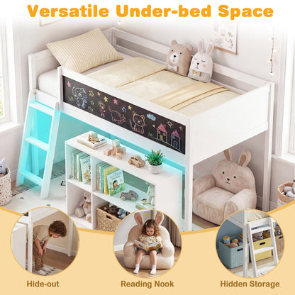 Twin Size Kids Loft Bed with LED Lights and Removable Bookcase, White Bunk Bed Frame at Gallery Canada