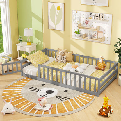 Twin Size Kids Wood Montessori Floor Bed, Gray Toddler Beds at Gallery Canada