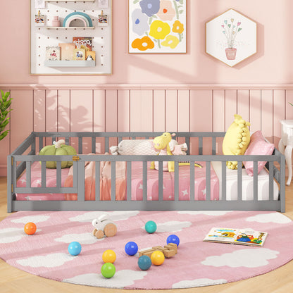 Twin Size Kids Wood Montessori Floor Bed, Gray Toddler Beds at Gallery Canada