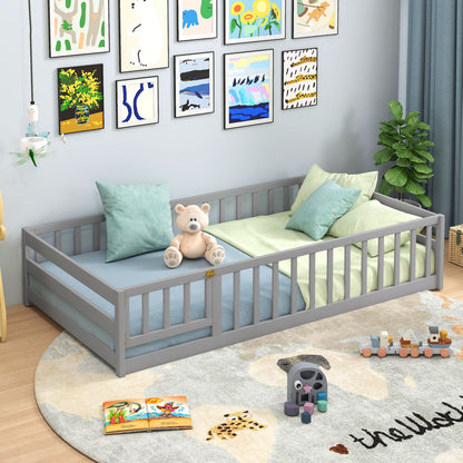 Twin Size Kids Wood Montessori Floor Bed, Gray Toddler Beds at Gallery Canada