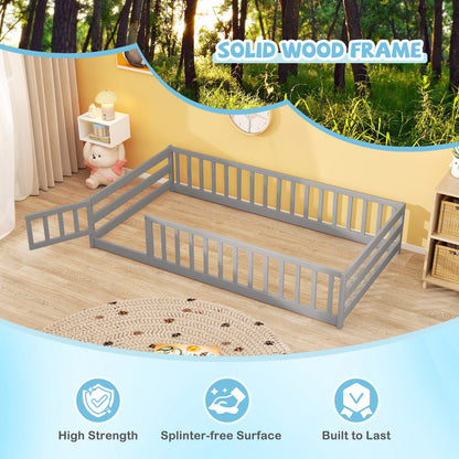 Twin Size Kids Wood Montessori Floor Bed, Gray Toddler Beds at Gallery Canada