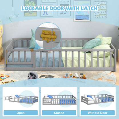 Twin Size Kids Wood Montessori Floor Bed, Gray Toddler Beds at Gallery Canada