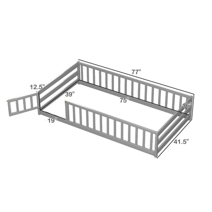 Twin Size Kids Wood Montessori Floor Bed, Gray Toddler Beds at Gallery Canada