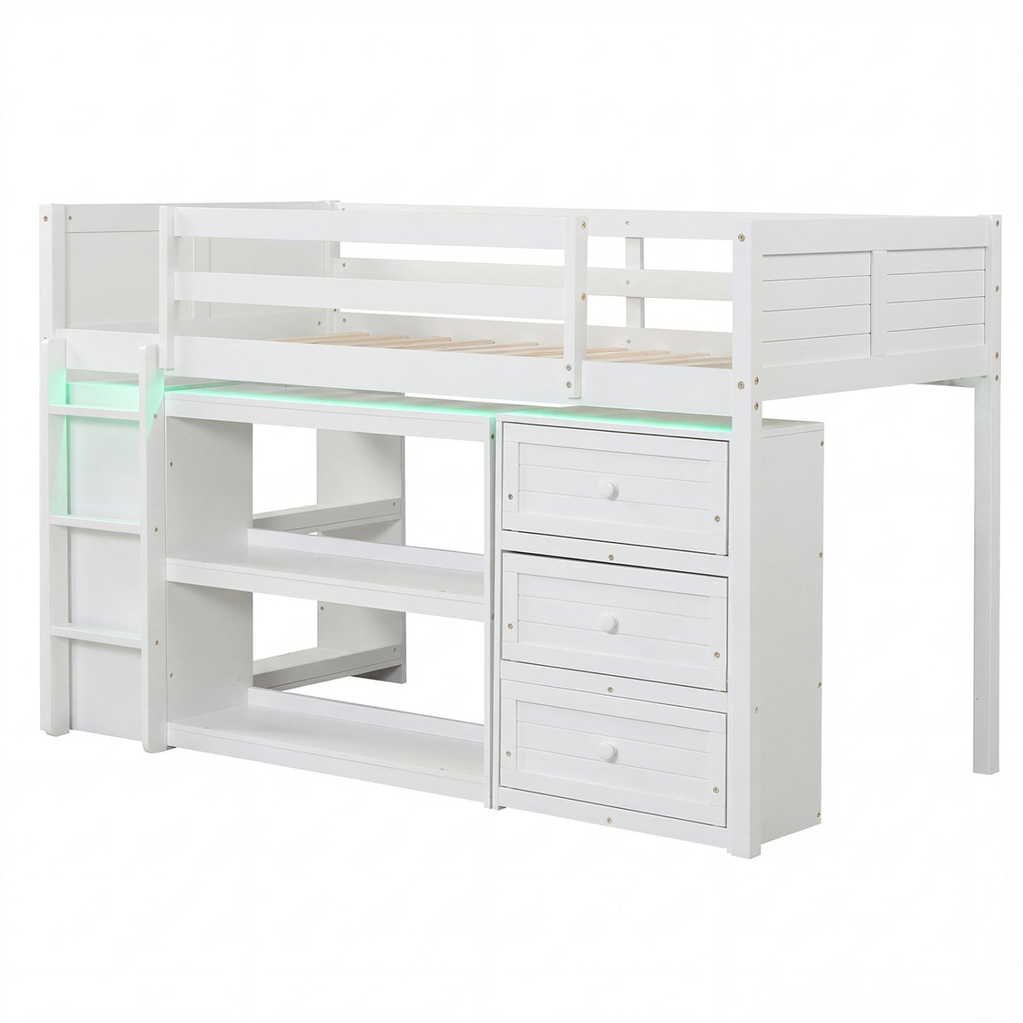 Twin Size Loft Bed with LED Lights and Underbed Space for Kids, White Bunk Bed Frame White at Gallery Canada