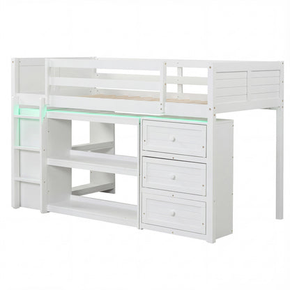 Twin Size Loft Bed with LED Lights and Underbed Space for Kids, White Bunk Bed Frame White at Gallery Canada