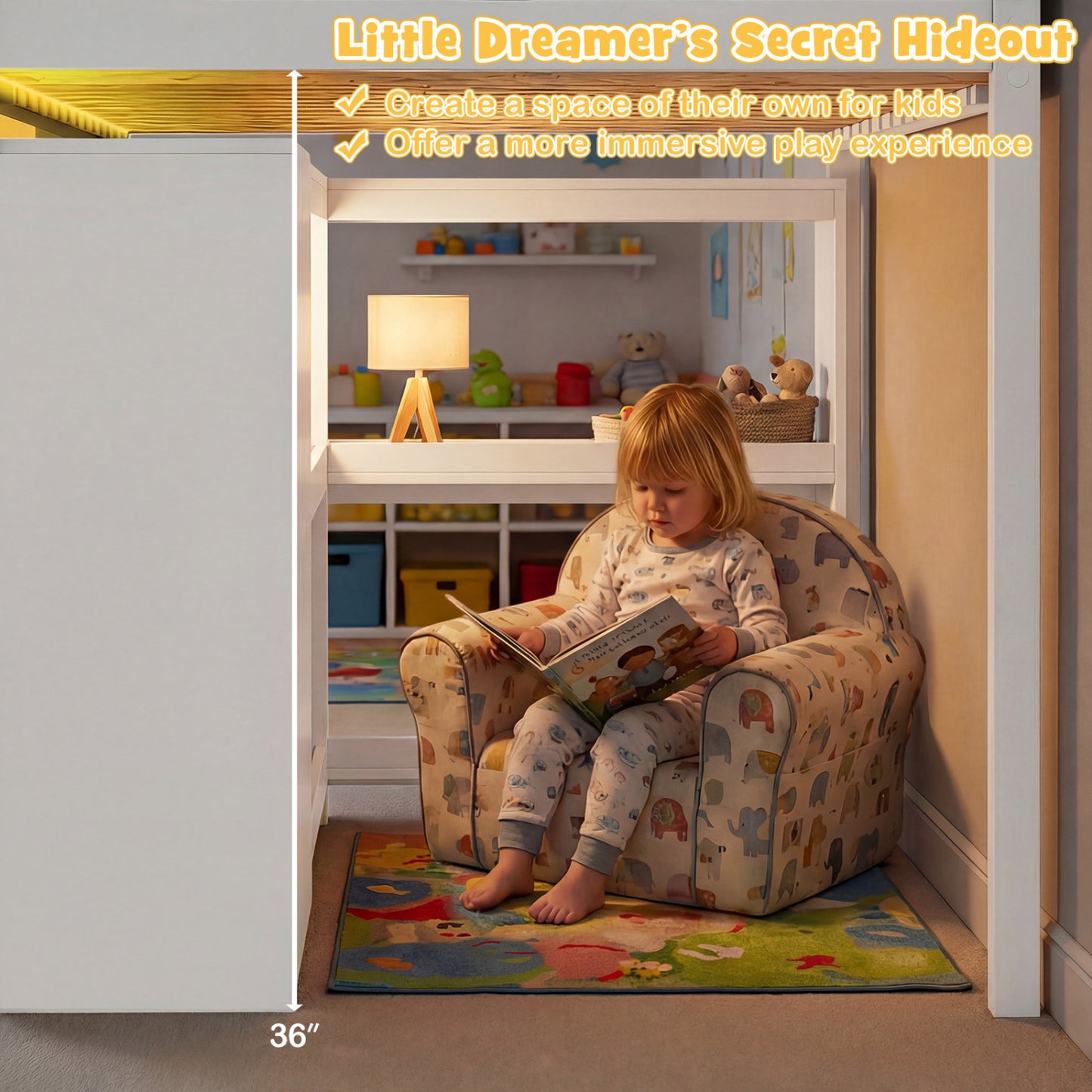 Twin Size Loft Bed with LED Lights and Underbed Space for Kids, White Bunk Bed Frame at Gallery Canada