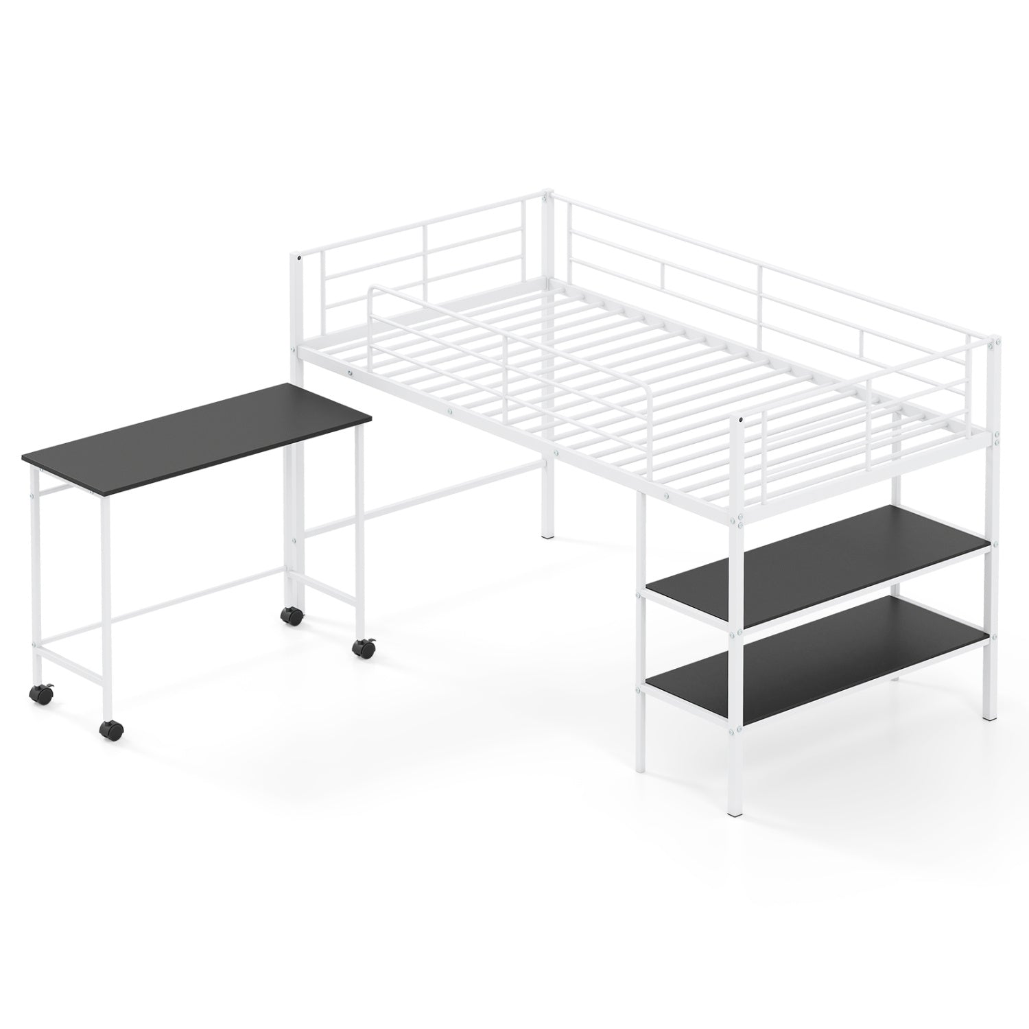 Twin Loft Bed with Rolling Desk, Bookshelf, White Bunk Bed Frame White at Gallery Canada