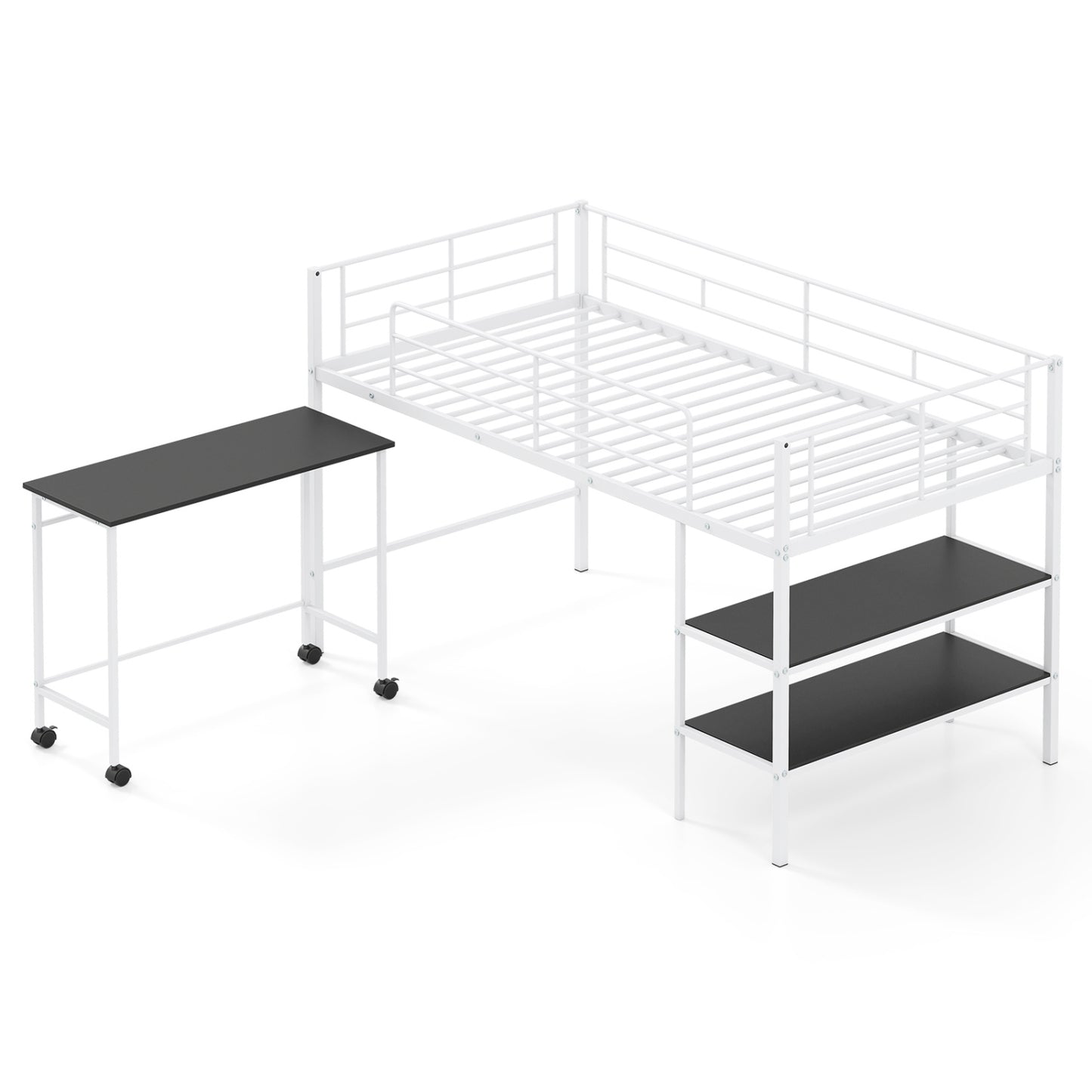 Twin Loft Bed with Rolling Desk, Bookshelf, White Bunk Bed Frame White at Gallery Canada