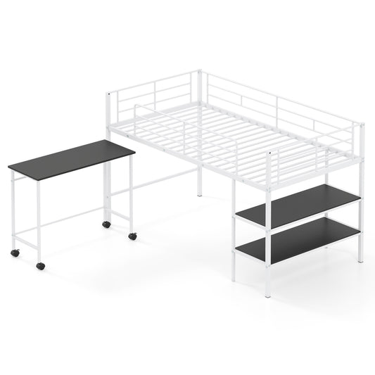 Twin Loft Bed with Rolling Desk, Bookshelf, White Bunk Bed Frame White at Gallery Canada